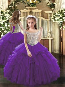 Pretty Floor Length Ball Gowns Sleeveless Purple Pageant Dresses Lace Up