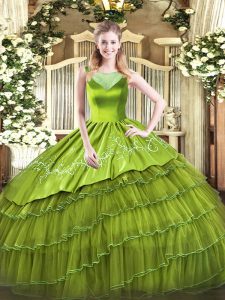 Floor Length Ball Gowns Sleeveless Olive Green 15th Birthday Dress Side Zipper