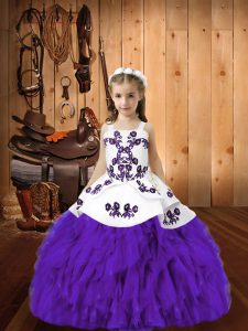 Attractive Sleeveless Embroidery and Ruffles Lace Up Winning Pageant Gowns