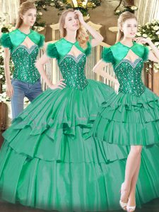 Noble Turquoise Sleeveless Floor Length Beading and Ruffled Layers Lace Up Quinceanera Gown