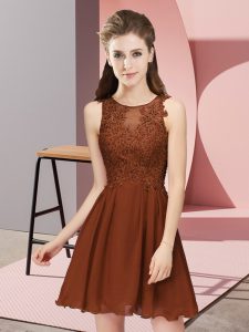 Brown Empire Appliques Vestidos de Damas Zipper Chiffon Sleeveless Mini Length