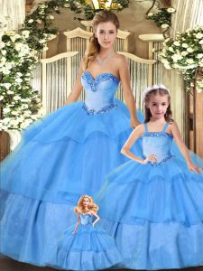 Baby Blue Sweetheart Neckline Beading and Ruffled Layers Quinceanera Gowns Sleeveless Lace Up