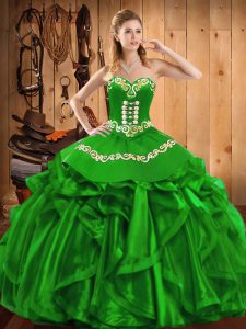 Custom Made Floor Length Lace Up Ball Gown Prom Dress for Military Ball and Sweet 16 and Quinceanera with Embroidery and Ruffles