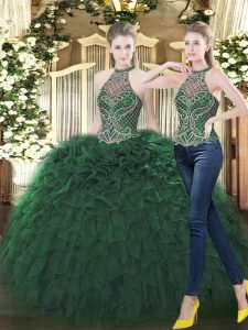 Sleeveless Lace Up Floor Length Beading and Ruffles Quince Ball Gowns
