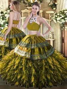 Sweet Sleeveless Backless Floor Length Beading and Ruffles Quince Ball Gowns