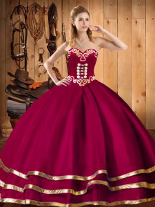 Wine Red Organza Lace Up Sweet 16 Dresses Sleeveless Floor Length Embroidery and Ruffles