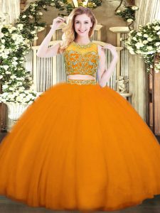 Floor Length Two Pieces Sleeveless Orange Red Sweet 16 Quinceanera Dress Zipper