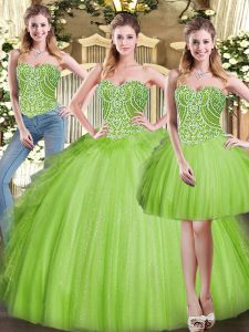Three Pieces Sweetheart Sleeveless Organza Floor Length Lace Up Beading and Ruffles Vestidos de Quinceanera