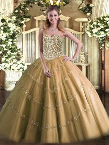 Glorious Brown Lace Up Sweet 16 Dress Beading Sleeveless Floor Length