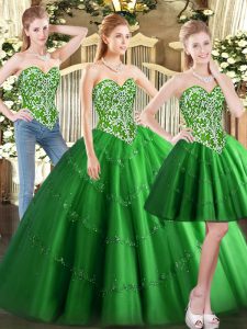 High Class Green Lace Up Sweetheart Beading Quinceanera Dress Tulle Sleeveless