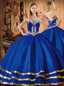 Smart Blue Sleeveless Embroidery Floor Length Sweet 16 Quinceanera Dress
