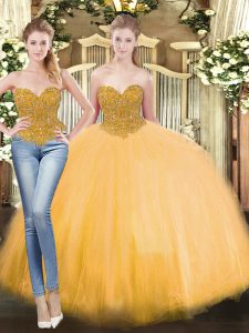 Colorful Gold Sweetheart Neckline Beading Quinceanera Dresses Sleeveless Lace Up