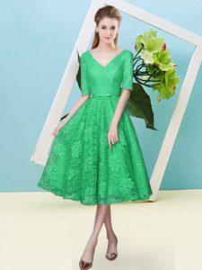 Turquoise V-neck Lace Up Bowknot Dama Dress for Quinceanera Half Sleeves