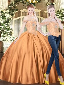 Artistic Brown Lace Up Off The Shoulder Beading Sweet 16 Quinceanera Dress Tulle Sleeveless
