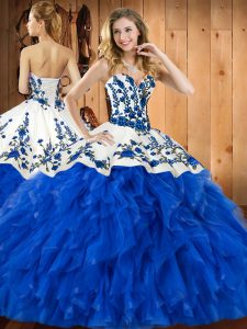 New Arrival Sleeveless Embroidery and Ruffles Lace Up Quince Ball Gowns