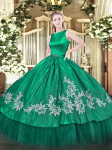 Turquoise Clasp Handle Scoop Embroidery Vestidos de Quinceanera Satin and Tulle Sleeveless