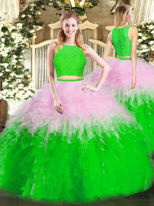 Multi-color Scoop Neckline Ruffles 15th Birthday Dress Sleeveless Zipper