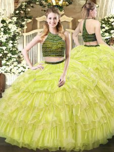 Enchanting Floor Length Ball Gowns Sleeveless Yellow Green Sweet 16 Dresses Zipper