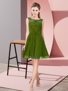 Colorful Olive Green Empire Chiffon Scoop Sleeveless Appliques Knee Length Zipper Damas Dress