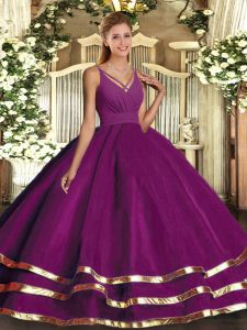 Ruching Quinceanera Dress Purple Backless Sleeveless Floor Length