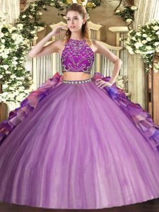 Sleeveless Floor Length Beading and Ruffles Zipper Sweet 16 Dresses with Multi-color