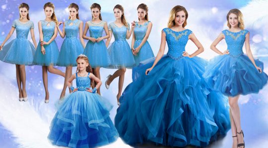 Excellent Baby Blue Ball Gowns Beading and Ruffles Sweet 16 Dresses Lace Up Organza Sleeveless Floor Length