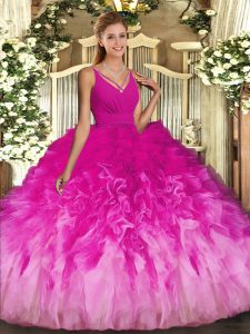 Floor Length Multi-color Ball Gown Prom Dress V-neck Sleeveless Backless