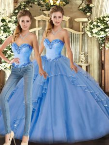 Edgy Baby Blue Sleeveless Beading and Ruffles Floor Length Quinceanera Dresses