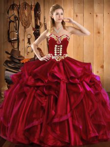 Fantastic Sweetheart Sleeveless Organza Sweet 16 Dress Embroidery and Ruffles Lace Up