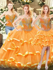 Sweetheart Sleeveless Lace Up Ball Gown Prom Dress Orange Red Organza