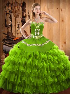 Modern Ball Gowns Ball Gown Prom Dress Sweetheart Satin and Organza Sleeveless Floor Length Lace Up