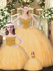 Gold Sleeveless Beading Floor Length Sweet 16 Dresses