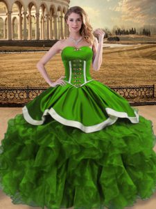 Beading and Ruffles Sweet 16 Dresses Green Lace Up Sleeveless Floor Length