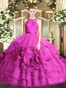 Discount Fabric With Rolling Flowers Sleeveless Floor Length Quinceanera Gowns and Lace