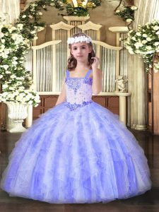 Custom Design Beading and Ruffles Pageant Dress for Teens Lavender Lace Up Sleeveless Floor Length