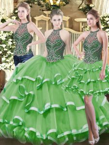 Floor Length Ball Gowns Sleeveless Green Sweet 16 Quinceanera Dress Lace Up