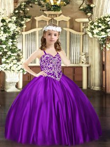 Purple Pageant Dress for Teens Party and Quinceanera with Beading Straps Sleeveless Lace Up