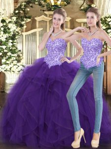 Purple Sweetheart Lace Up Beading and Ruffles Quinceanera Dress Sleeveless