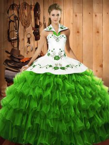 Adorable Lace Up 15th Birthday Dress Embroidery and Ruffled Layers Sleeveless Floor Length