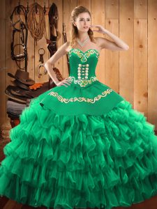 Green Sleeveless Floor Length Embroidery and Ruffled Layers Lace Up Sweet 16 Quinceanera Dress