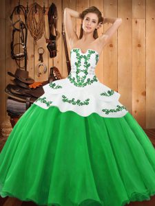 Colorful Green Lace Up Ball Gown Prom Dress Embroidery Sleeveless Floor Length