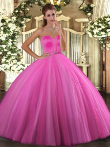 Rose Pink Lace Up Quinceanera Dress Beading Sleeveless Floor Length