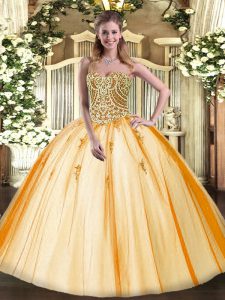 Artistic Gold Sweetheart Neckline Beading Quinceanera Gown Sleeveless Lace Up