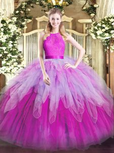New Arrival Organza Sleeveless Floor Length Quince Ball Gowns and Ruffles