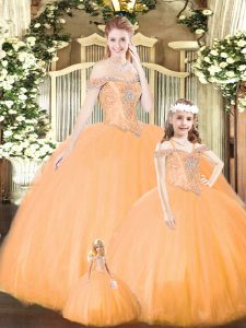 Floor Length Orange Quinceanera Dresses Off The Shoulder Sleeveless Lace Up