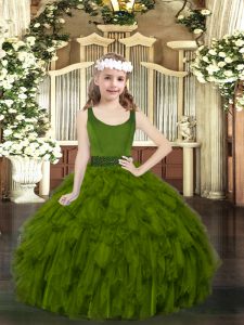 Custom Made Sleeveless Zipper Floor Length Beading and Ruffles Pageant Gowns For Girls