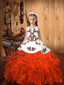 Attractive Straps Sleeveless Lace Up Child Pageant Dress Orange Red Organza