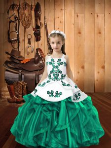 Turquoise Sleeveless Floor Length Embroidery and Ruffles Lace Up Winning Pageant Gowns