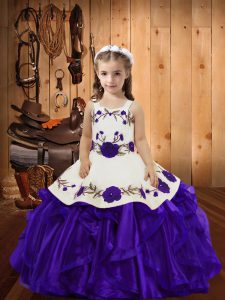 Embroidery and Ruffles Custom Made Pageant Dress Purple Lace Up Sleeveless Floor Length