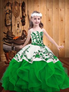 Custom Design Floor Length Green Pageant Dress Womens Straps Sleeveless Lace Up